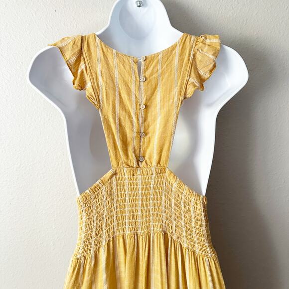 Free People Yellow Smocked Sleeveless Racerback Midi Dress Women's Size XS - Picture 8 of 12